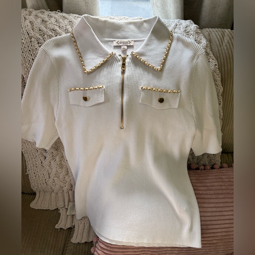 Vintage Nanette Lepore white knit sweater Gold chain Accents Y2K vibes XL